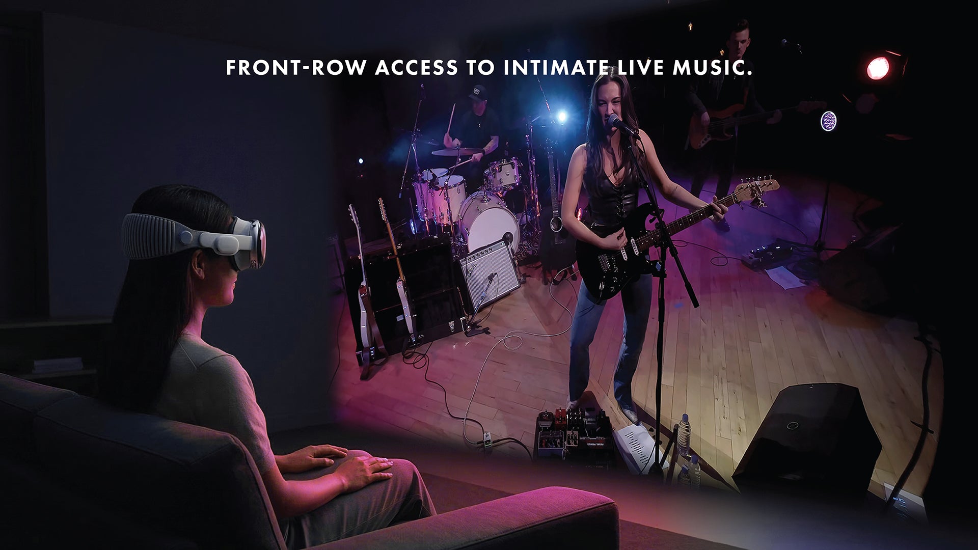 Blue Frog Immersive app showing a live performance and Apple Vision Pro viewer