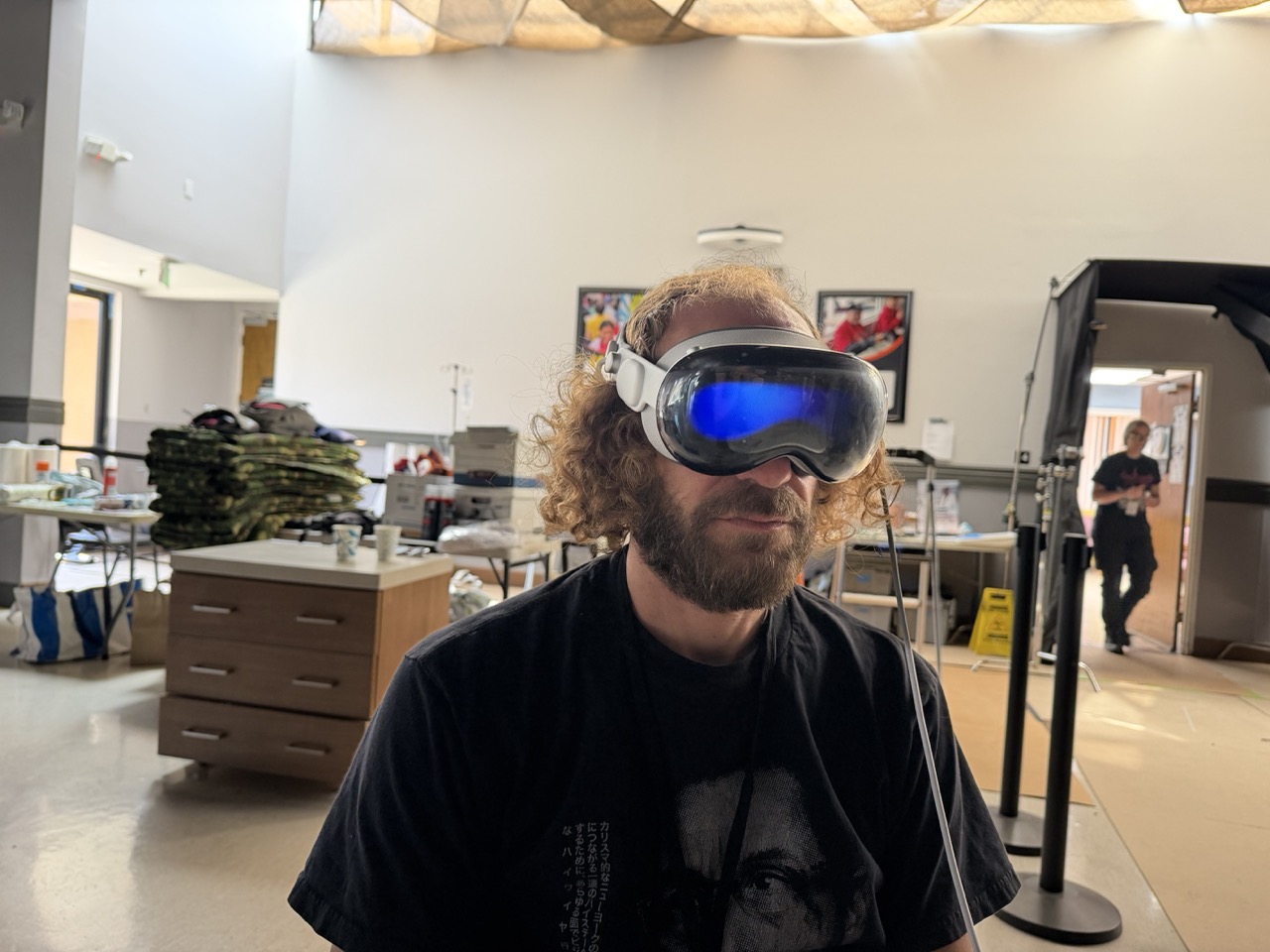 Director of photography Adam Bial reviews footage in Apple Vision Pro