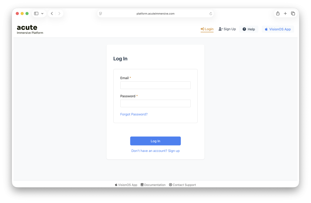 Acute account creation interface, step 1