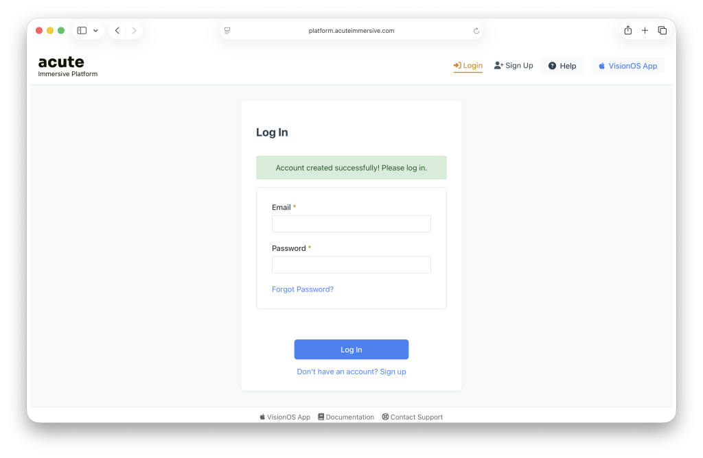 Acute account creation interface, step 3