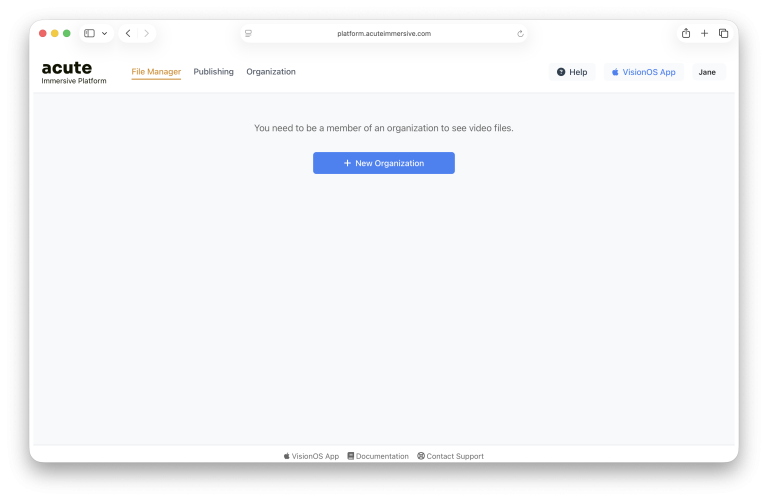 Acute organization setup interface, step 1