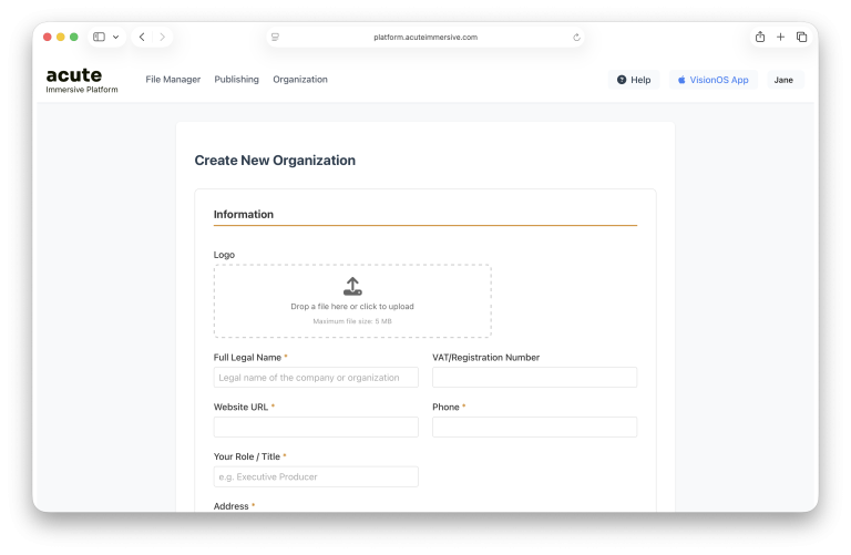 Acute organization setup interface, step 2