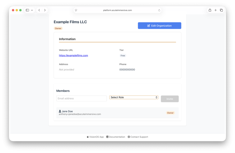 Acute organization member and invitation interface, step 3