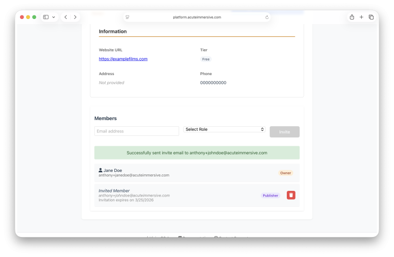 Acute organization member and invitation interface, step 4