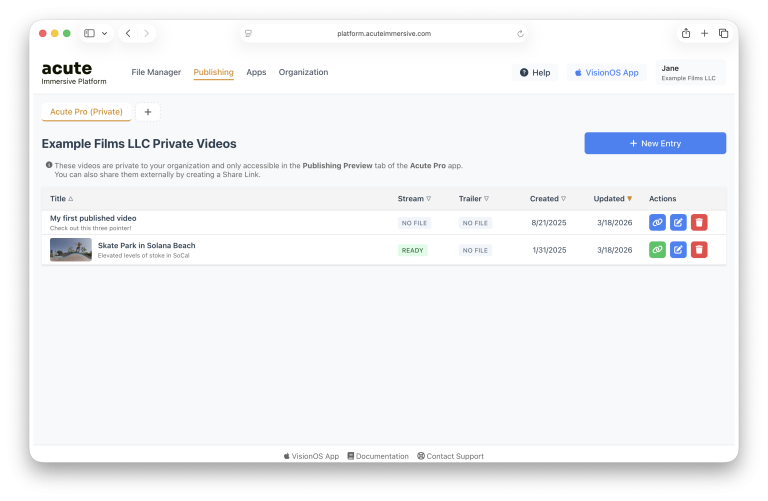 Acute application publishing and curation interface, step 1