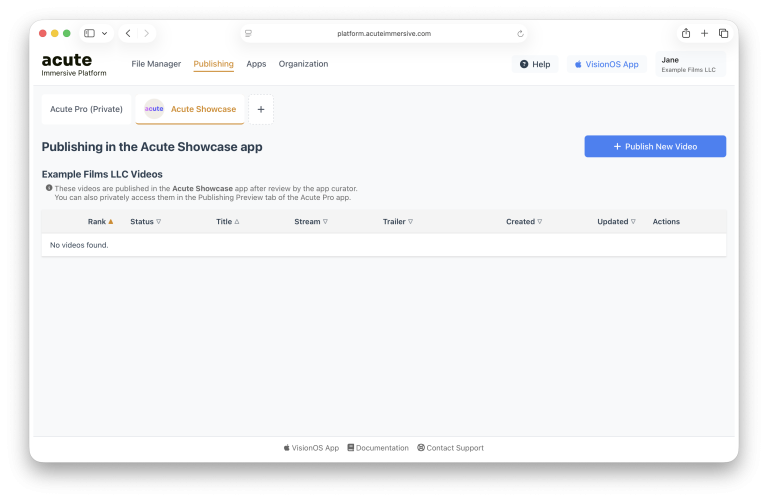 Acute application publishing and curation interface, step 3