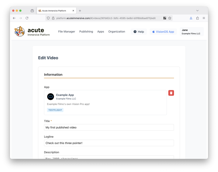 Acute application publishing and curation interface, step 13