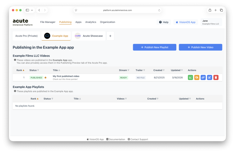 Acute application publishing and curation interface, step 16