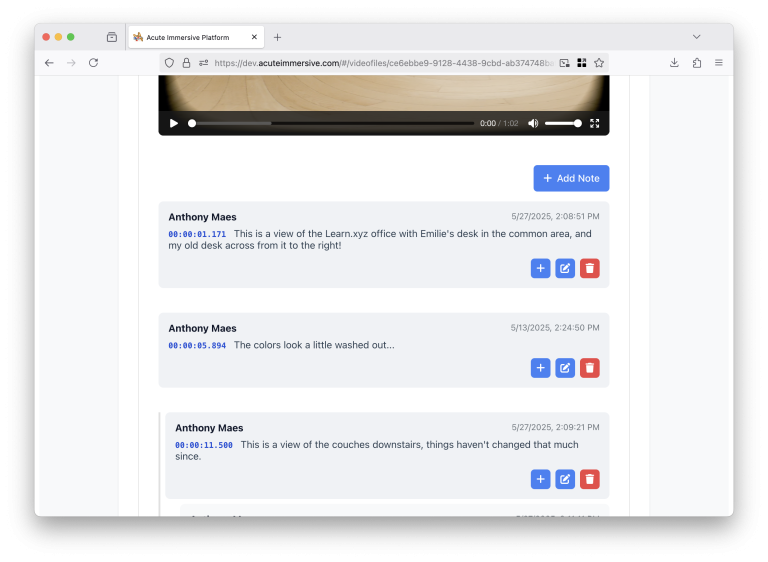 Timecoded review notes in Acute Pro and the Acute Web CMS, step 4