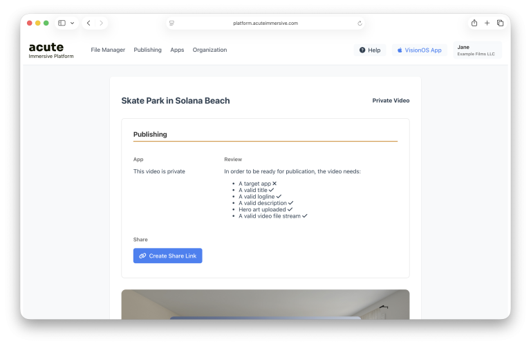 Acute share-link creation and recipient interface, step 1