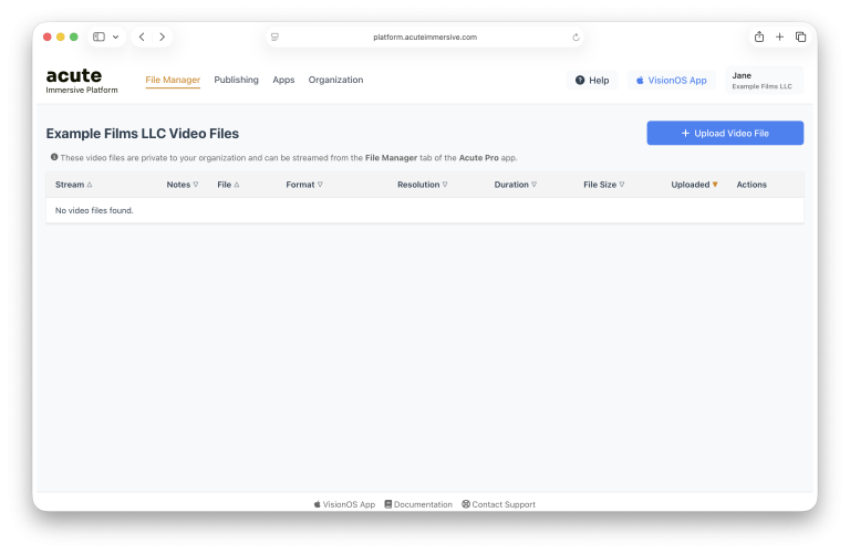 Acute video upload and format selection interface, step 1
