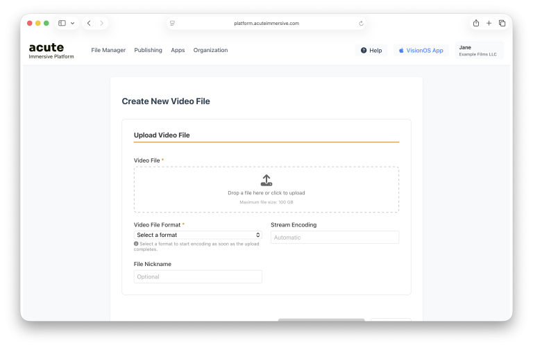 Acute video upload and format selection interface, step 2