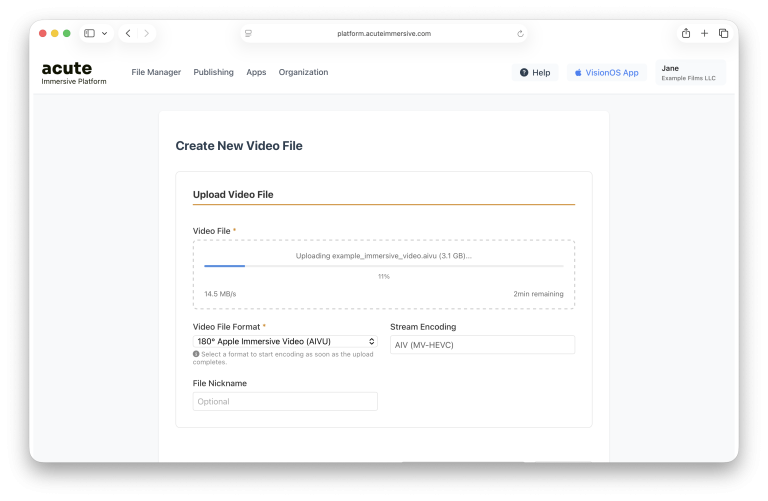 Acute video upload and format selection interface, step 3