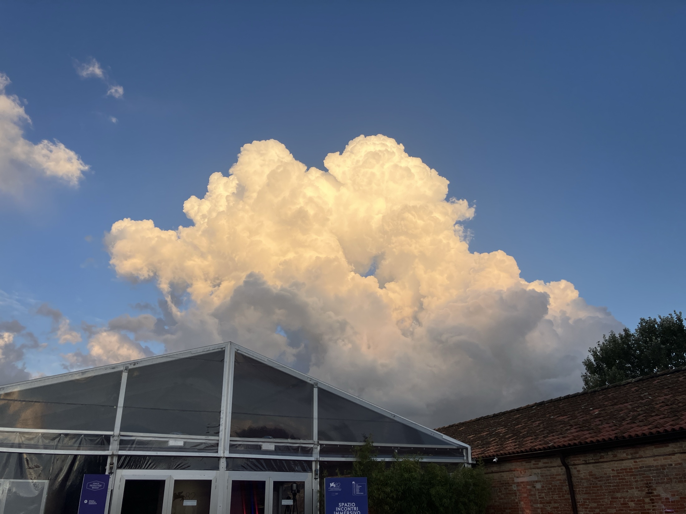 Large storm clouds forming above the Venice Immersive venue.