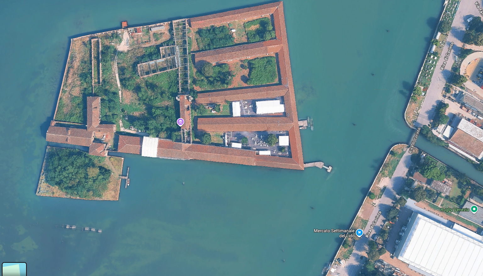 Aerial view of Lazzaretto Vecchio beside the Lido.
