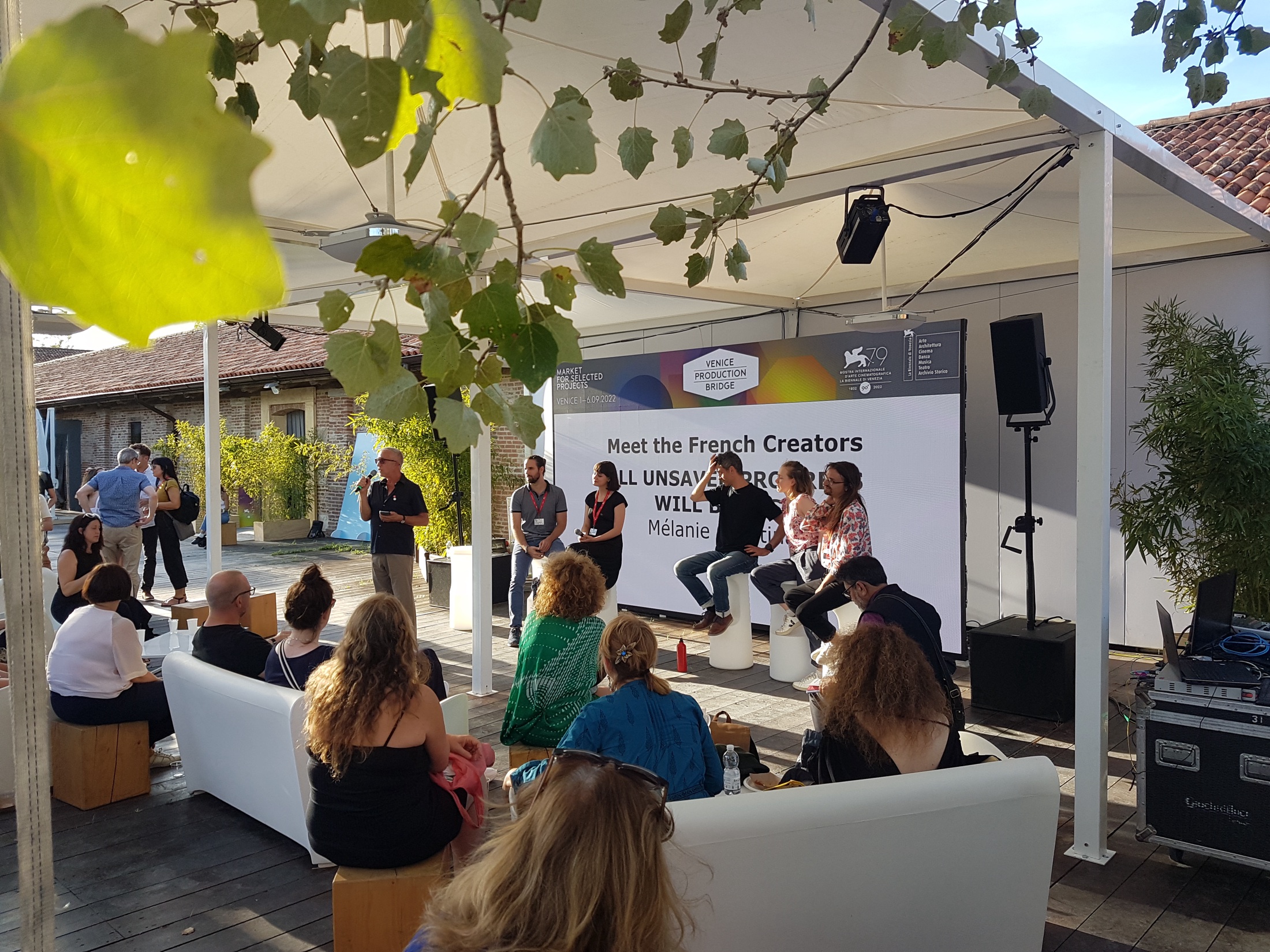 A Venice Immersive industry talk held in the courtyard.