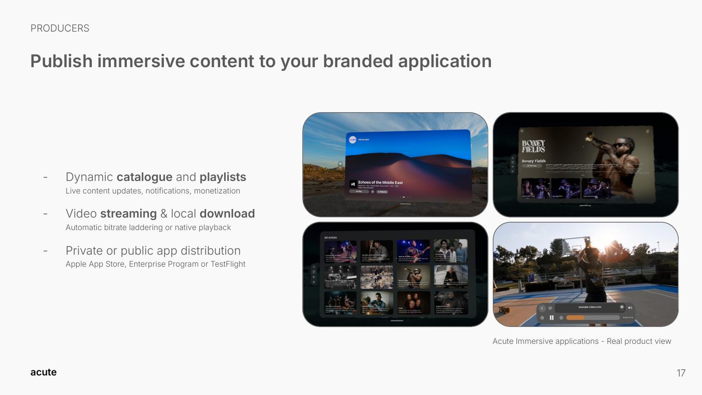 Acute Immersive applications: real product views of catalogues and playback on Apple Vision Pro
