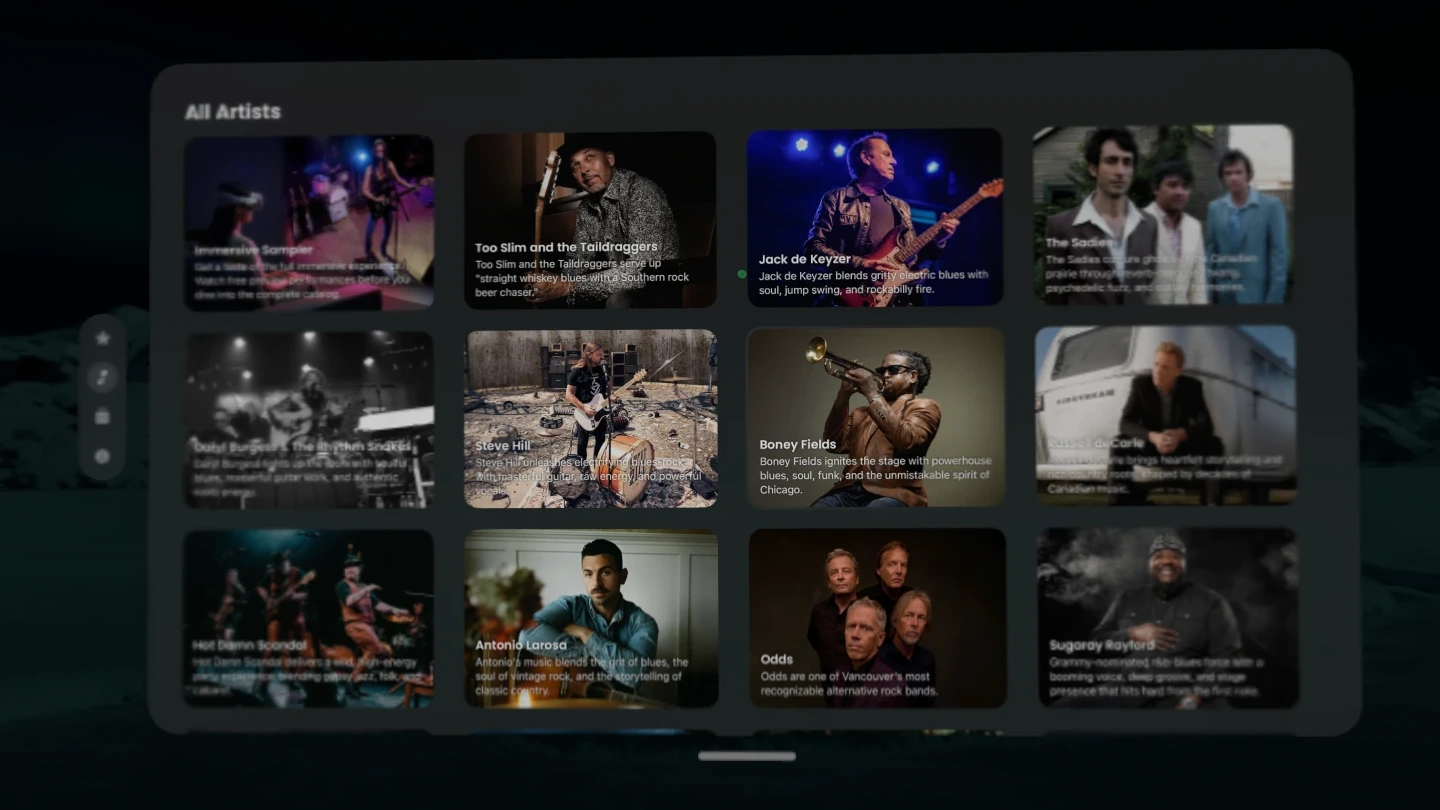 Blue Frog Immersive catalogue of all artists in Apple Vision Pro