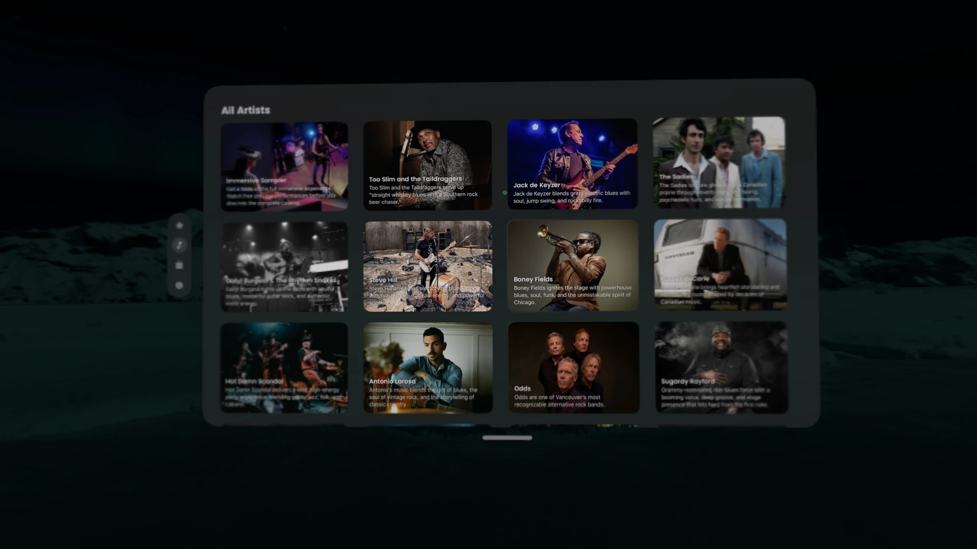 Blue Frog Immersive catalogue of all artists in Apple Vision Pro